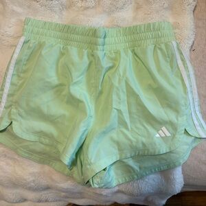 adidas Light Mint Athletic Running Shorts with White Stripes